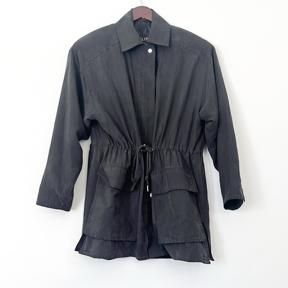 Vintage Anne Klein Silk Utility Trench Coat Jacket - Picture 4 of 6